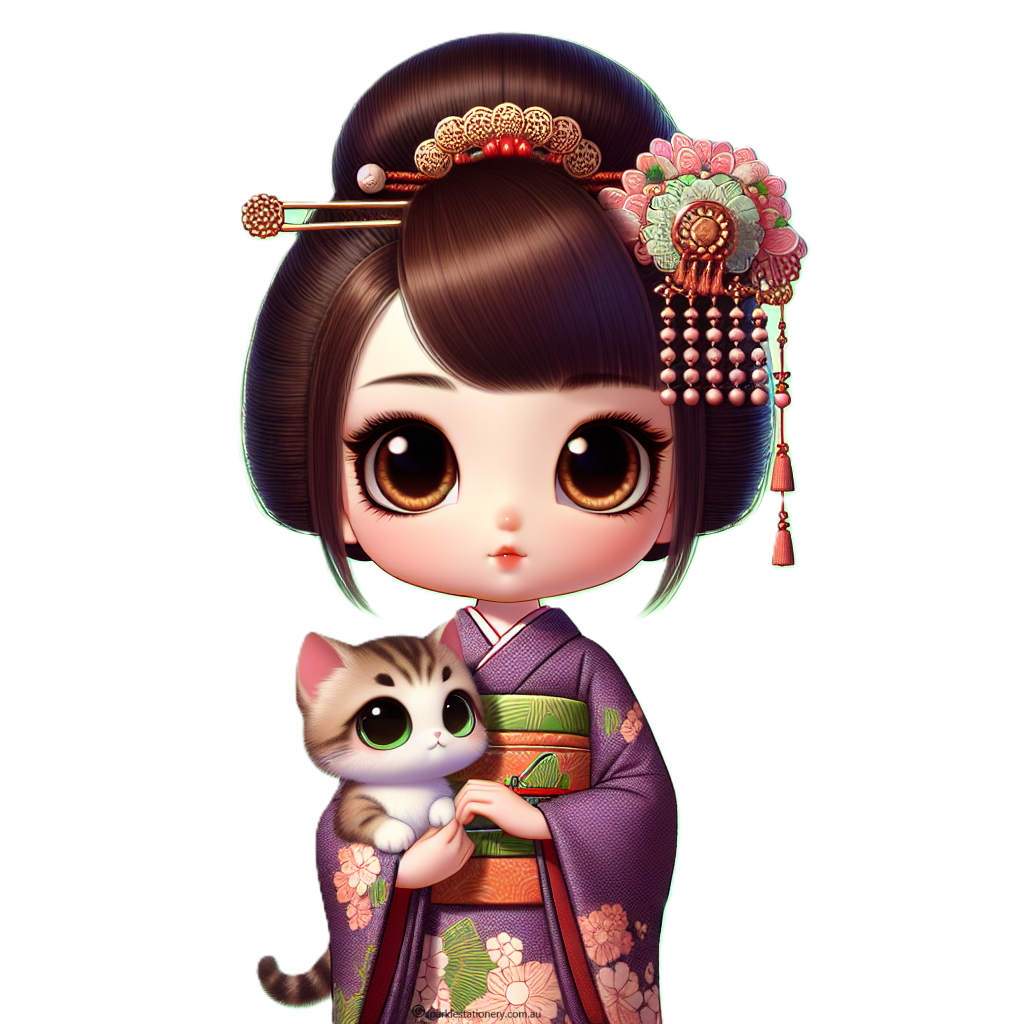 GEI002 Geisha with kitten purple©