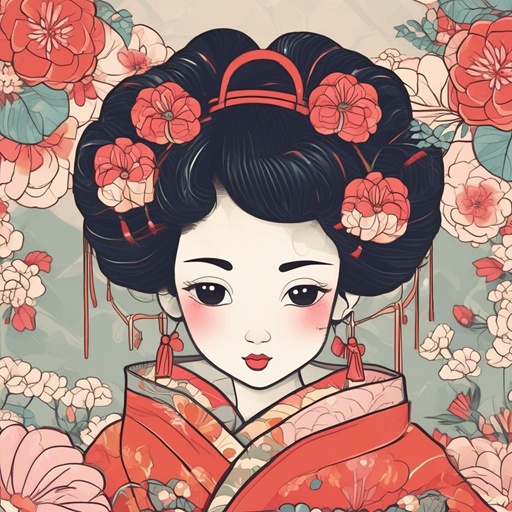 Blossom Grace: Red Petal Geisha