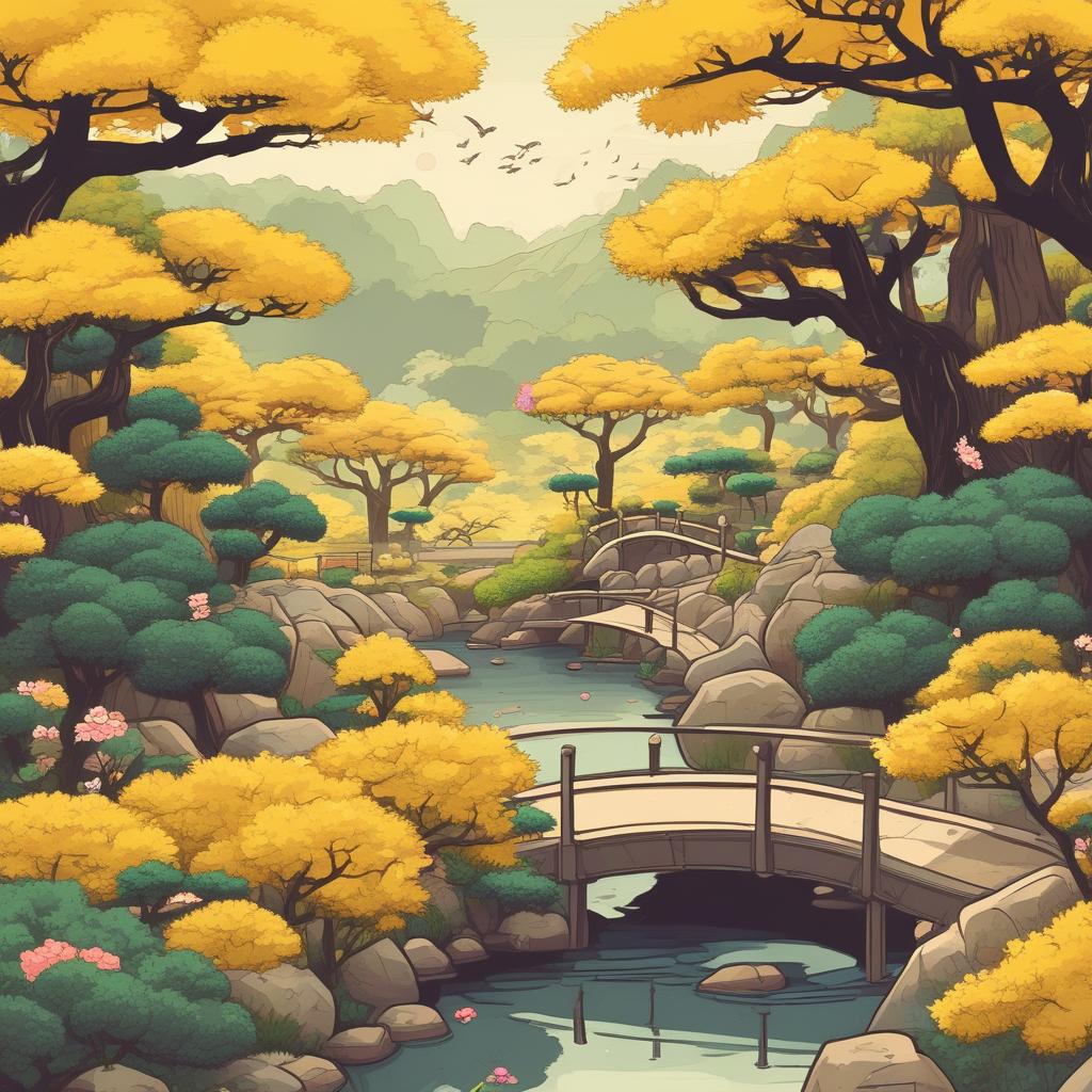Japanese garden bridge yellow