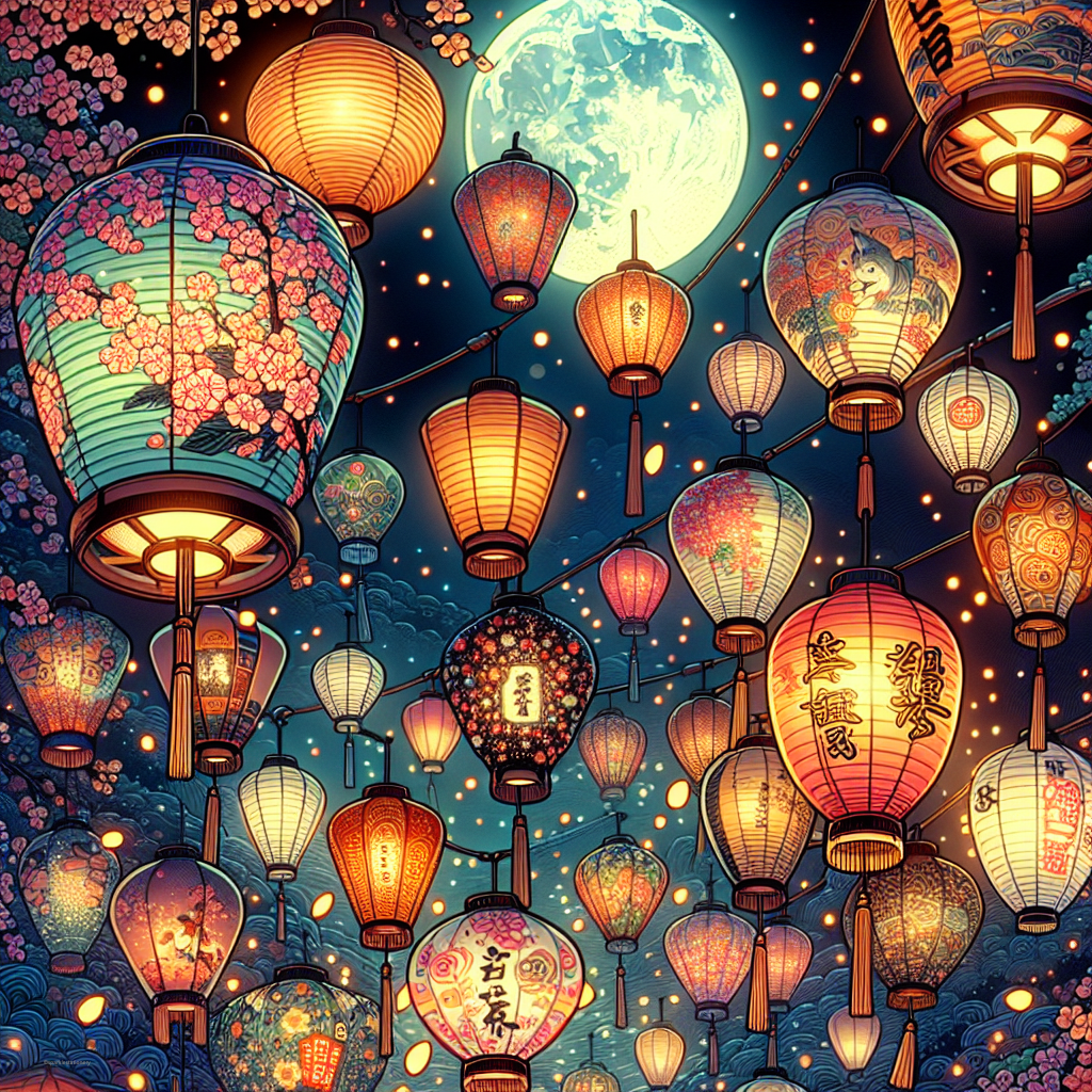 Japanese lanterns lots with planet