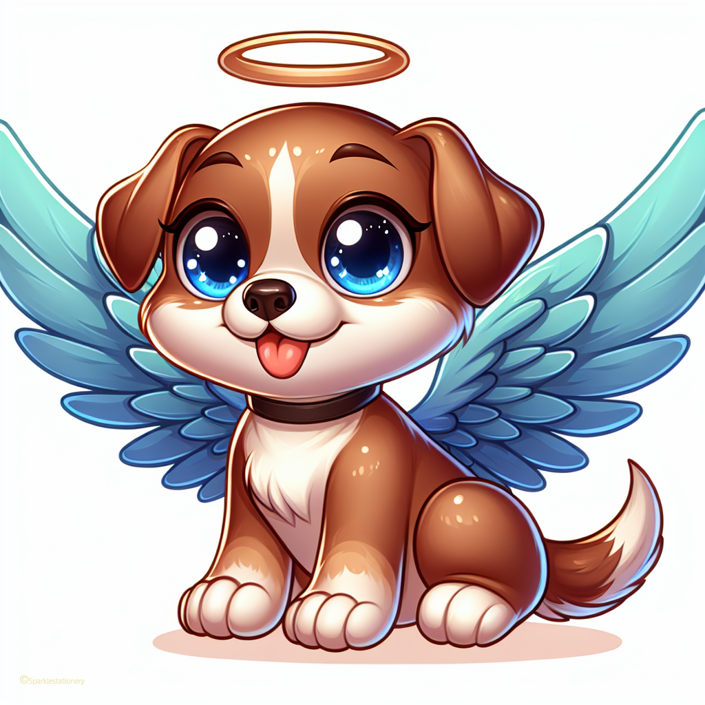 Angel dark brown puppy with blue wings