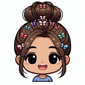 Brown hair in bun butterfly clips