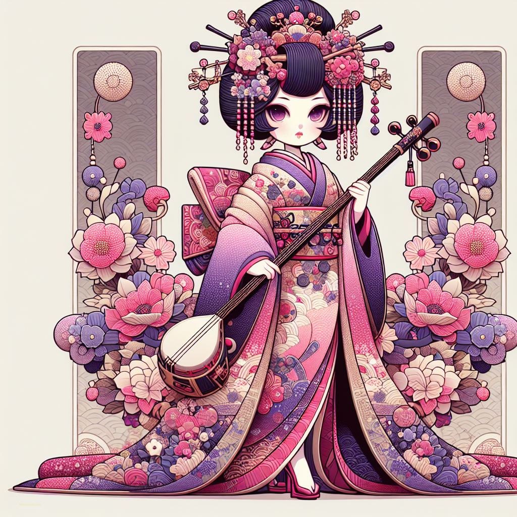 Geisha with instrument 1 no background