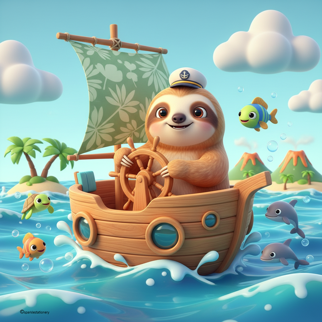 Sloth driving a boat