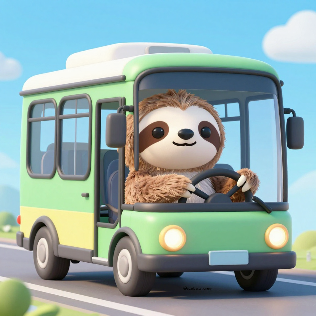 Sloth driving a bus