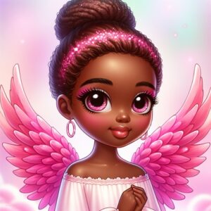 Angel African with pink wings top half hands in prayer S