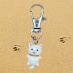 White Spotty Kitty Cat Keyring