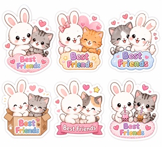 Best Bunny & Kitty Friends kawaii stickers for friendship scrapbook pages