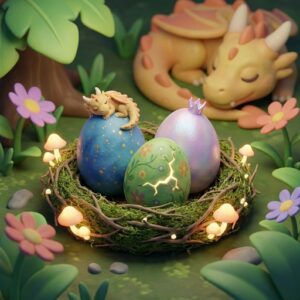Dragon sleeping with eggs small