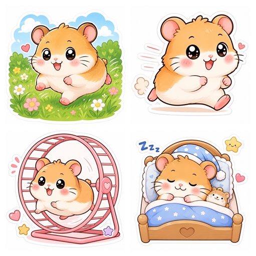 Hamster wheel-COLLAGE S Scrapbooking with stickers – kawaii hamster sticker sheet from Sparkle Stationery