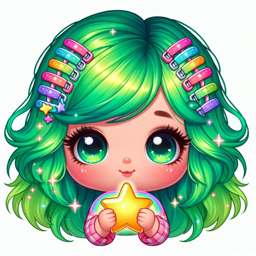 Green hair infant hair clips holding a star S