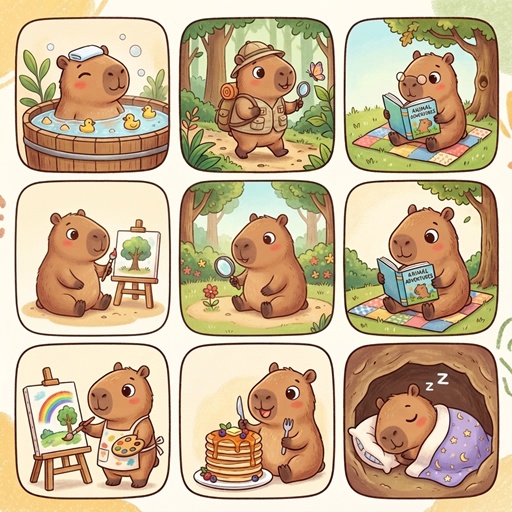Cosy Capybara Chronicles Sticker Sheet – You cut them out!