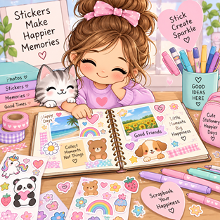 Scrapbooking with stickers - kawaii sticker scrapbook page from Sparkle Stationery